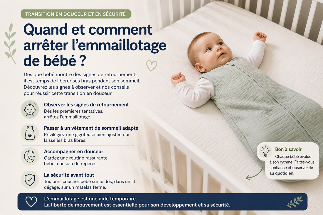 Bébé avec les bras libres après l'arrêt de l'emmaillotage
